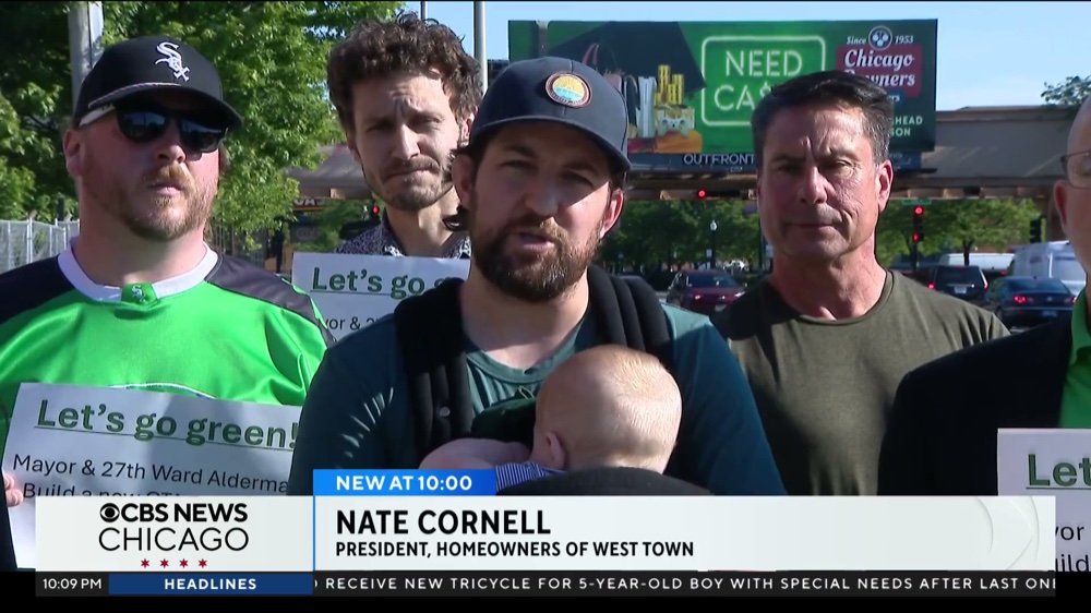 Nate Cornell speaking at the CTA Green Line Western Avenue station rally